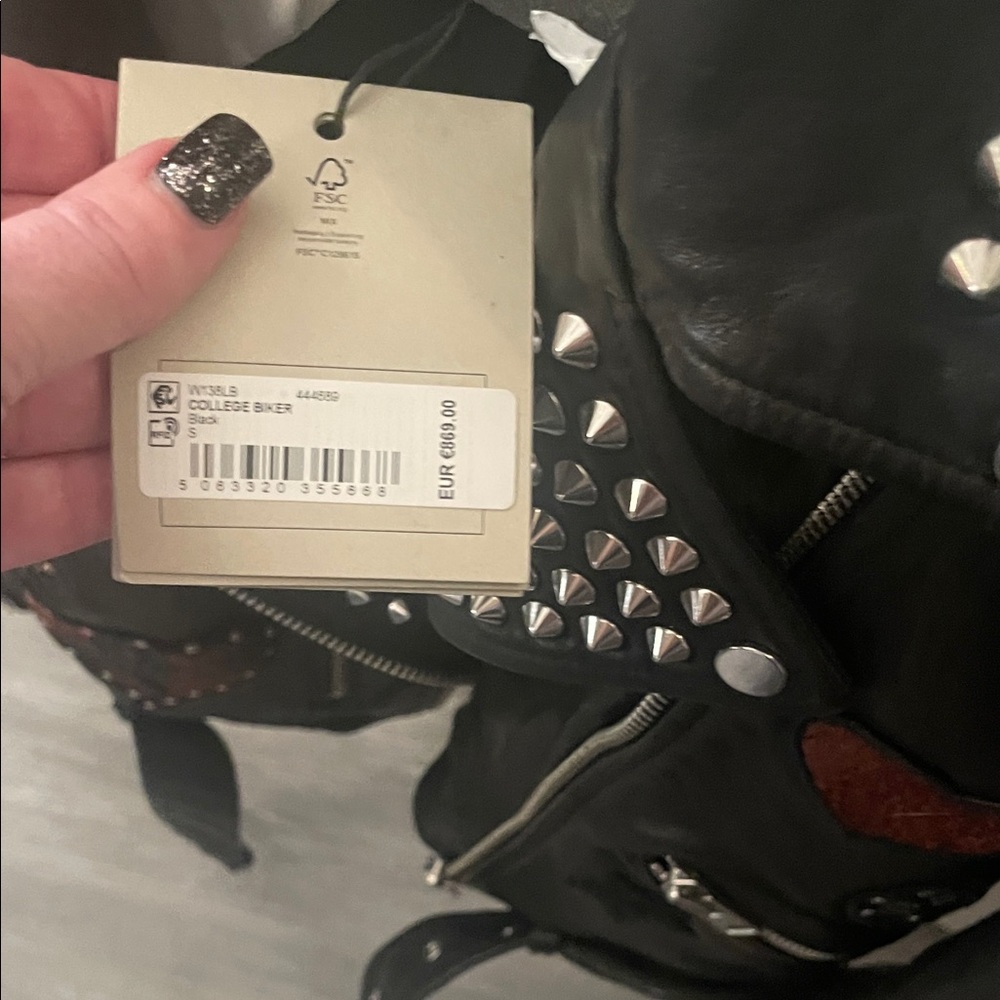 All Saints College studded Black Leather Jacket S - Picture 3 of 5